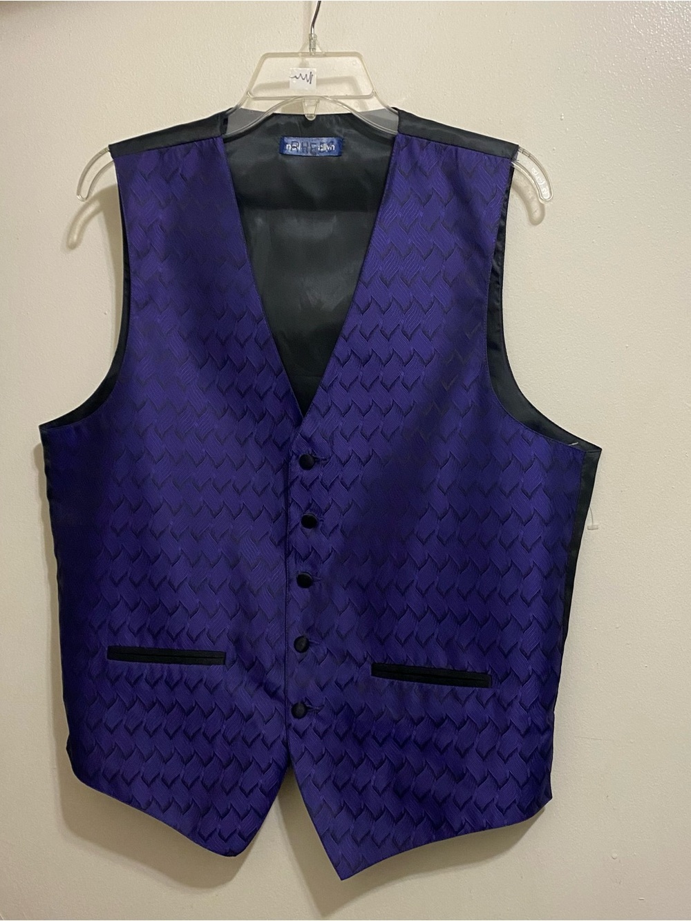 Neil Allyn Mens M Medium 42” Formal Suit Vest Purple Chevron On Black Satin